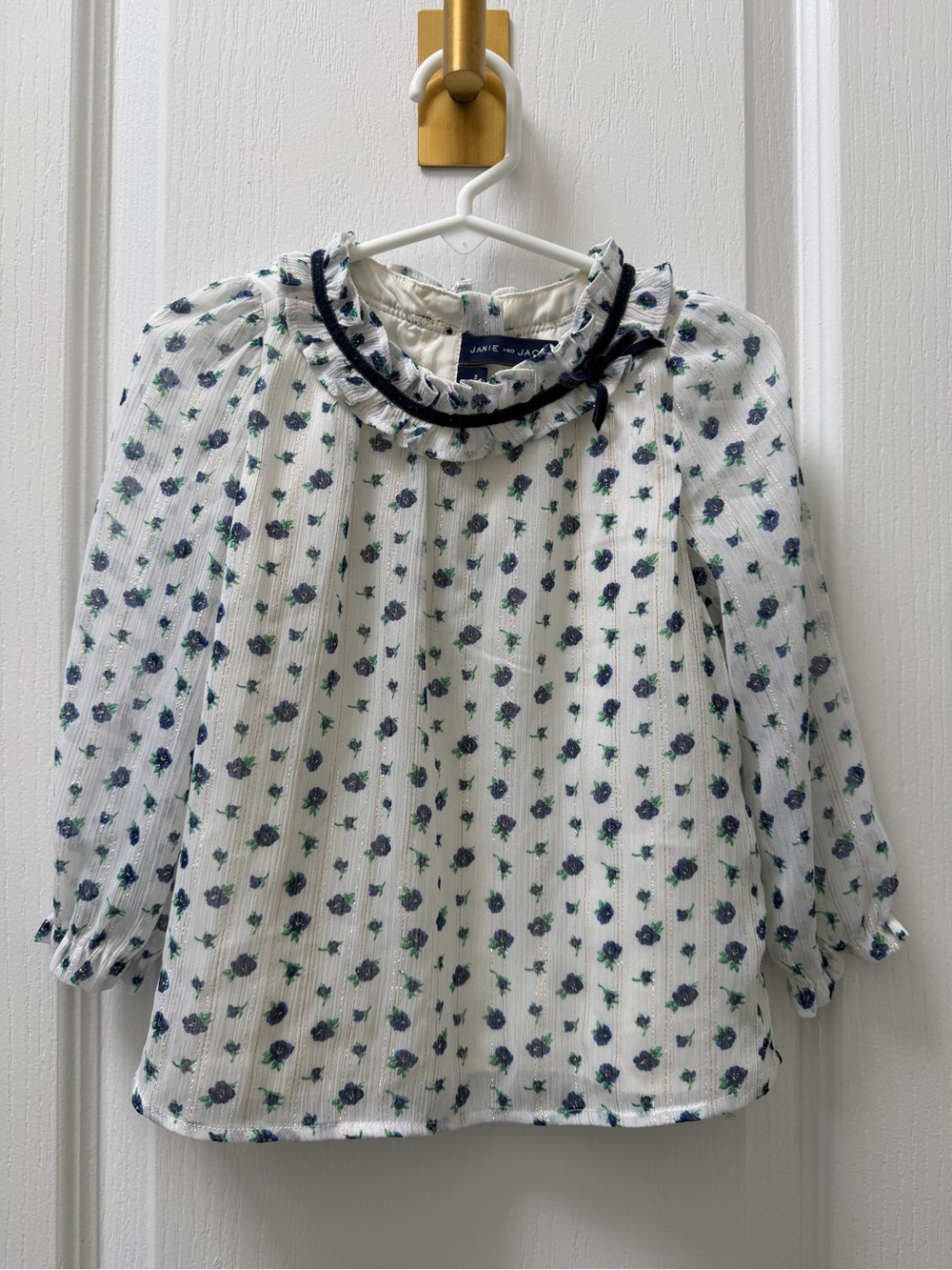 Janie and Jack White Floral Ruffle-Neck Blouse